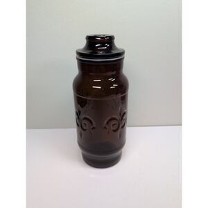 Vintage Borden Jar 1970's Fleur‎ De Lis Apothecary With Lid Dark Amber